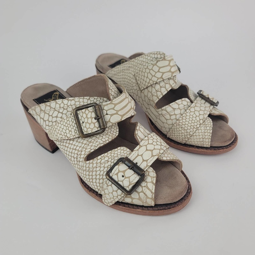 Freebird Caprice White Snake Sandals With Block Heel #S117